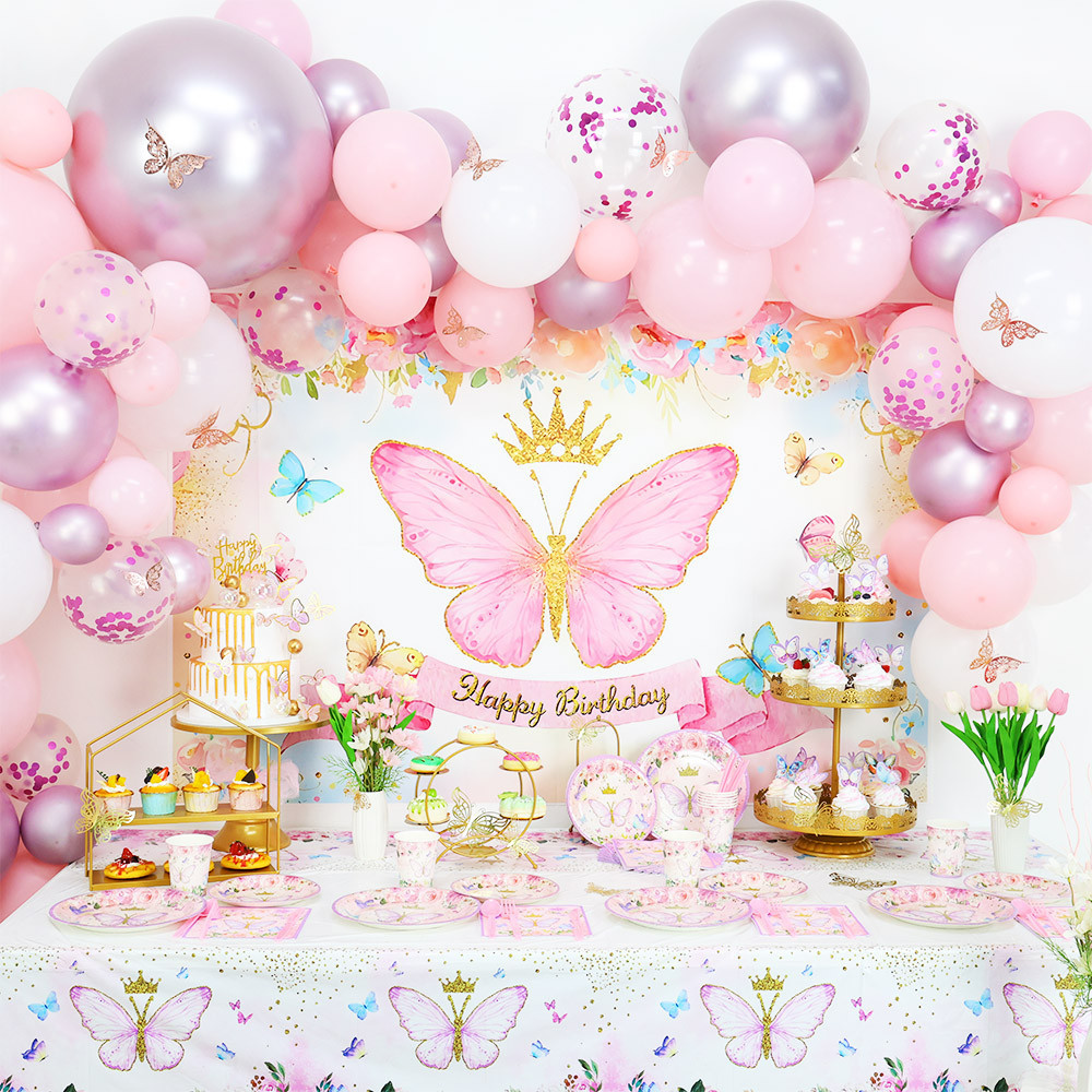GeeParty – Fundo de Pano para Festa Infantil 150 x 100 cm com Tema Borboleta — imagem 2 de 2