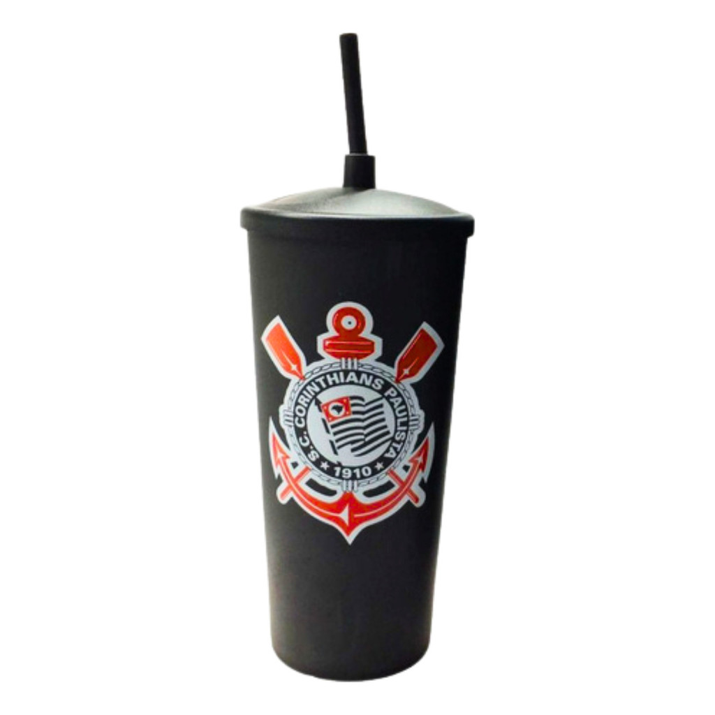 Copo Timão 500 ML Corinthians Oficial Com Canudo Torcedor Timão Com NF