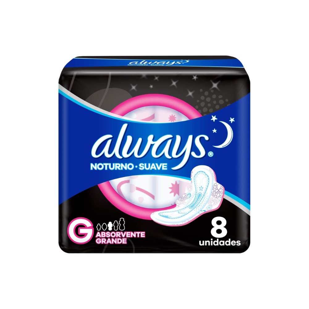 Absorvente Always Noturno Suave G Com Abas - 8 Unidades -