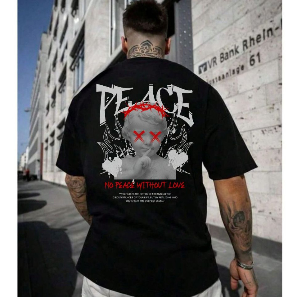 Camiseta Oversized Treino Academia Gym Peace  Streetwear Camisa Oversize Estilo de Rua Grande Estampada