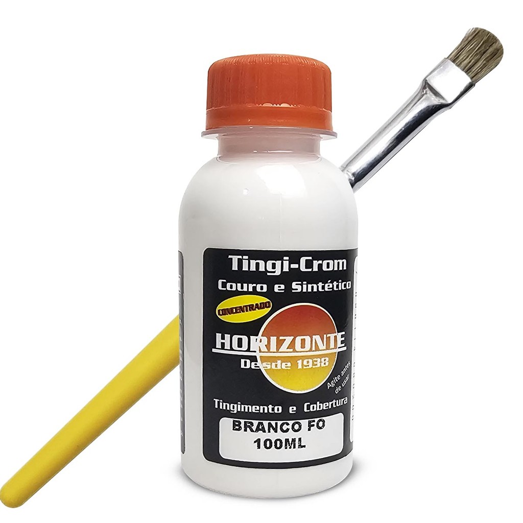 Tinta para couro branco fosco horizonte 100ml e pincel em Oferta na Shopee