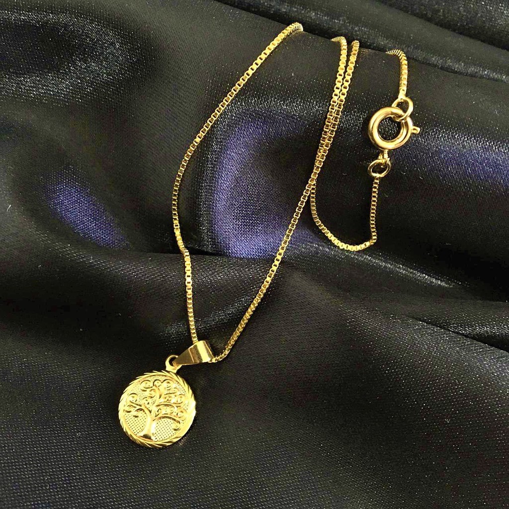 Colar Choker Feminino + Pingente Arvore da Vida Banhado a ouro 18k Corrente Veneziana Feminina Folheada Blogueira