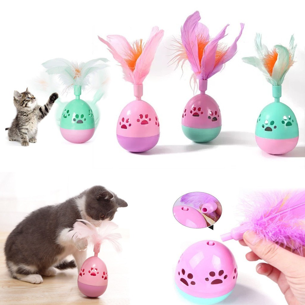 Brinquedo Bola Para Gatos João Bobo Com Penas e Guizo Interativo Divertido Gravidade Pet LR-0252