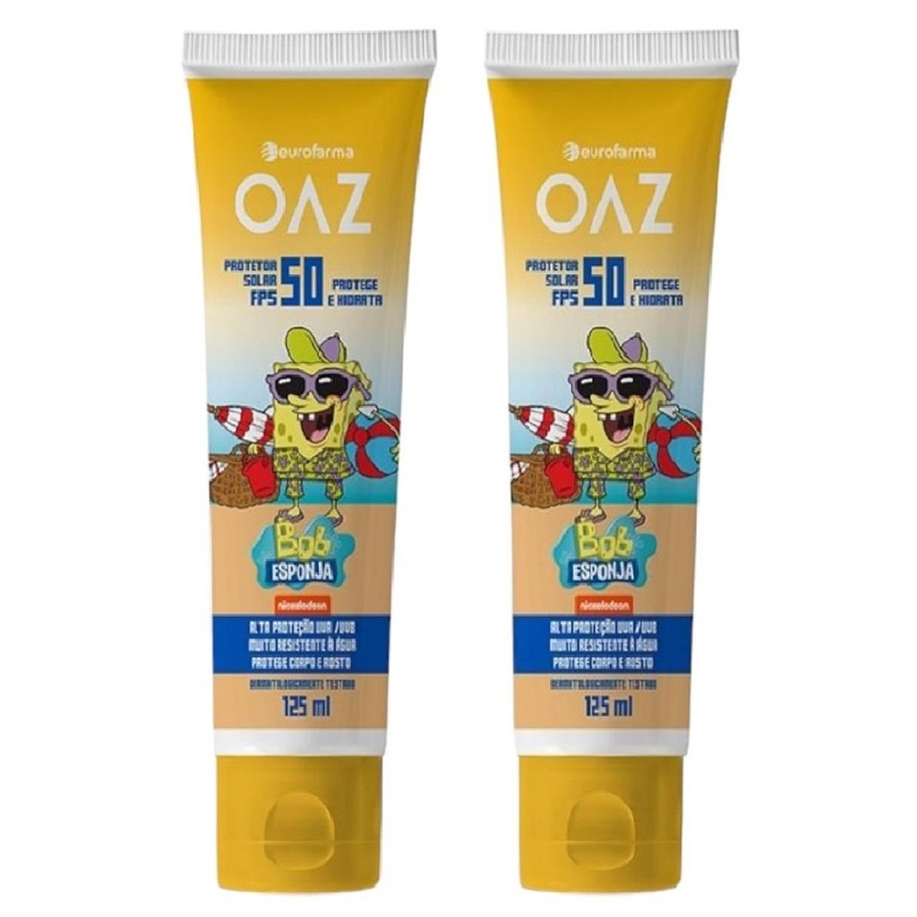 Kit Protetor Solar OAZ Bob Esponja FPS 50 Com 2 Unidades De 125 ml Cada