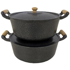 Jogo com 2 Panelas Pretas Grandes de Alumínio Batido Fundido Grosso Craqueado Caçarolas 5L/6L nº 26 e 28