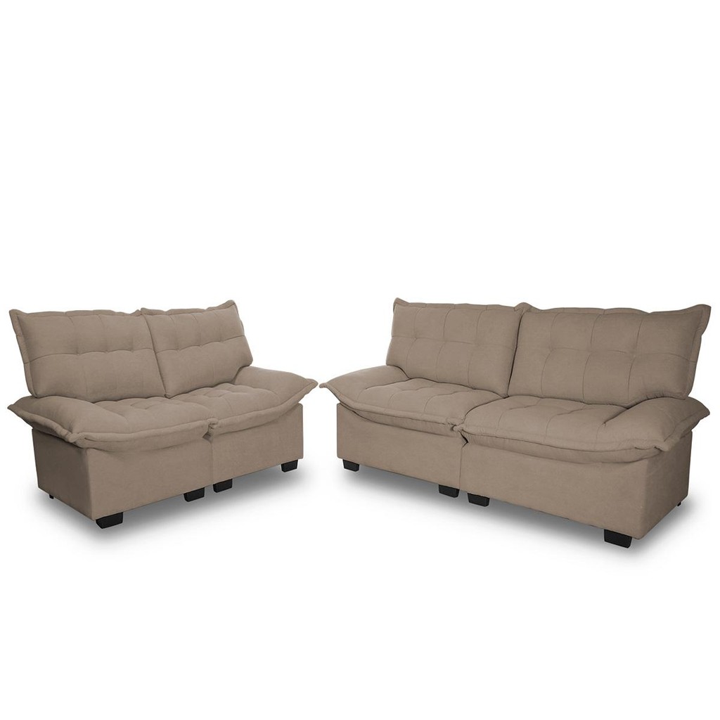 Conjunto Sofá Coliseu 3 e 2 Lug Bouclê Marrom - King House em Oferta na Shopee