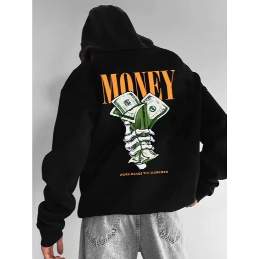 Moletom Blusa de Frio Casaco Canguru Mão Esqueleto Money Streetwear Flanelado Inverno