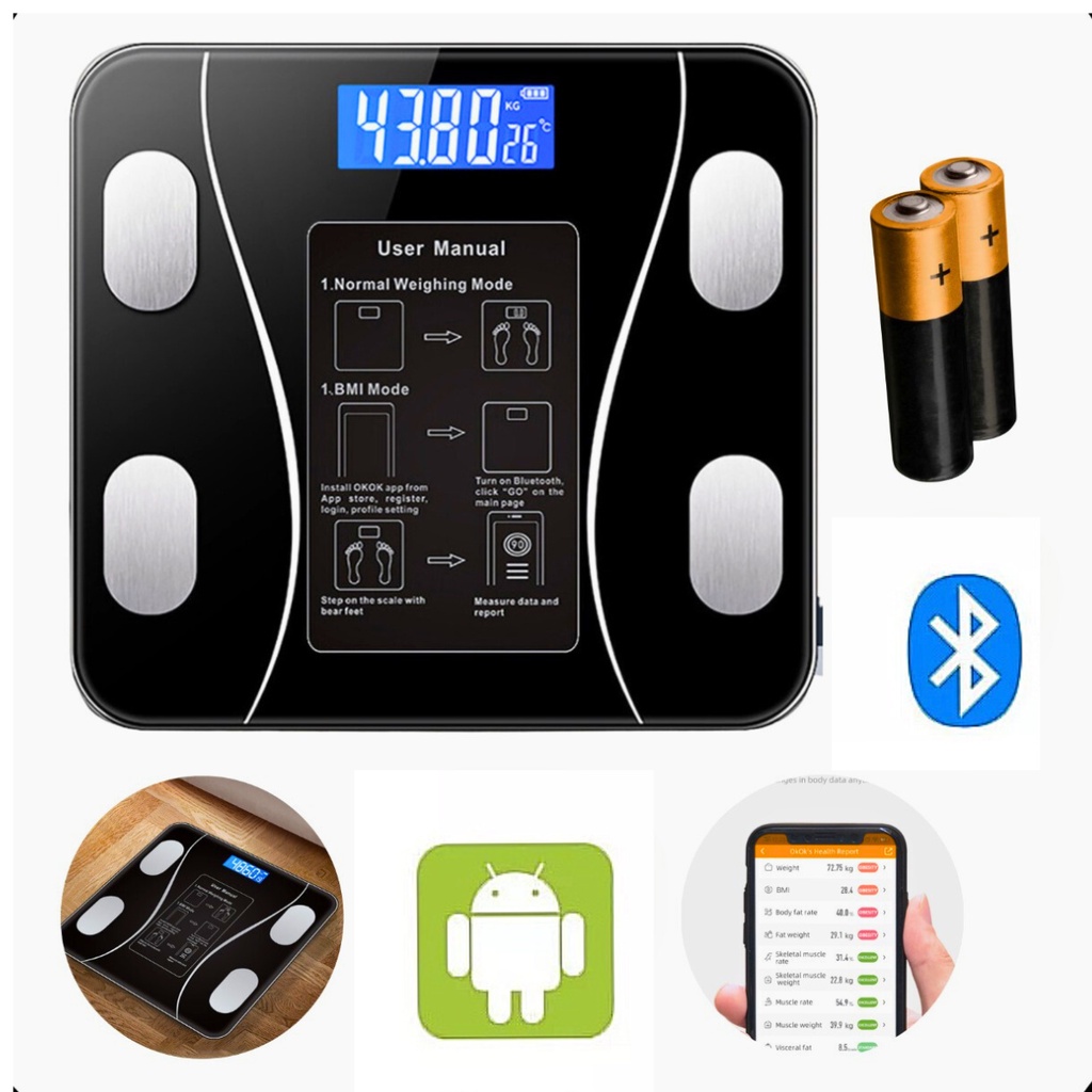 balança digital corporal Bluetooth Bioimpedância vidro 180kg aplicativo reino balança de banheiro