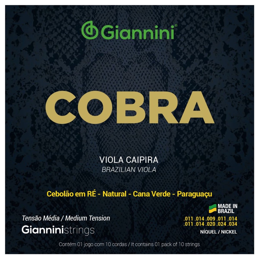 Encordoamento Viola Caipira Giannini Cobra GESVNM Aço Níckel Médio