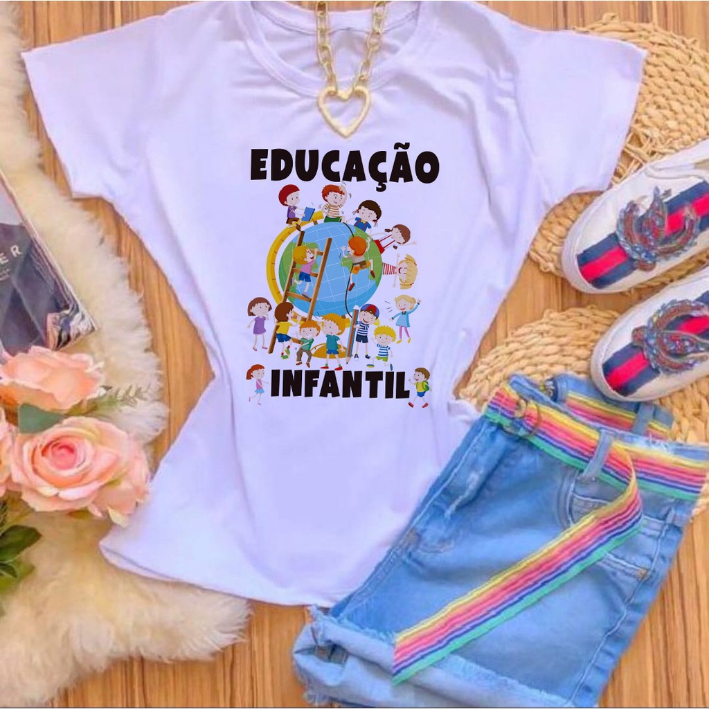 Blusa T-shirt camiseta Babylook Profissão EDUCAÇÃO INFANTIL PLANETA CRIANÇAS em Oferta na Shopee