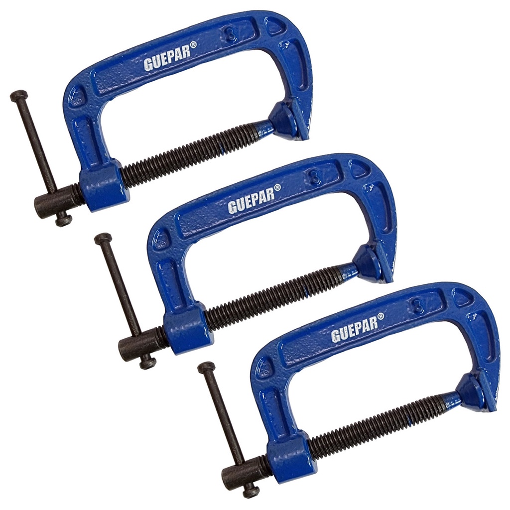 Kit 3 Grampos Sargento 75mm Fixação  Tipo C 3 Pol Marceneiro