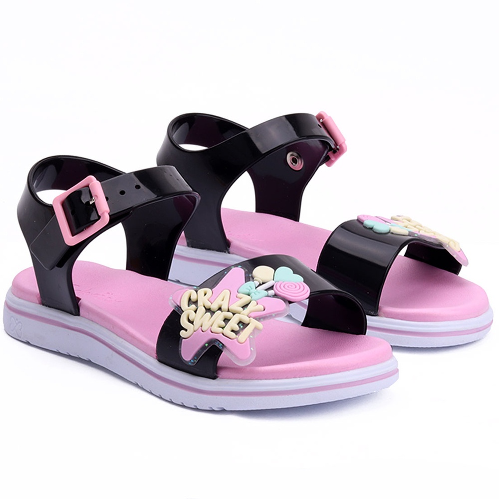 Sandália Papete Infantil Feminina  WorldColors  Manu - Preto/Rosa Bale em Oferta na Shopee