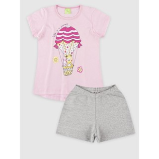 Conjunto Blusa Estampa Balão com Coelho, Urso e Shorts Bebê Menina/Feminino Verão