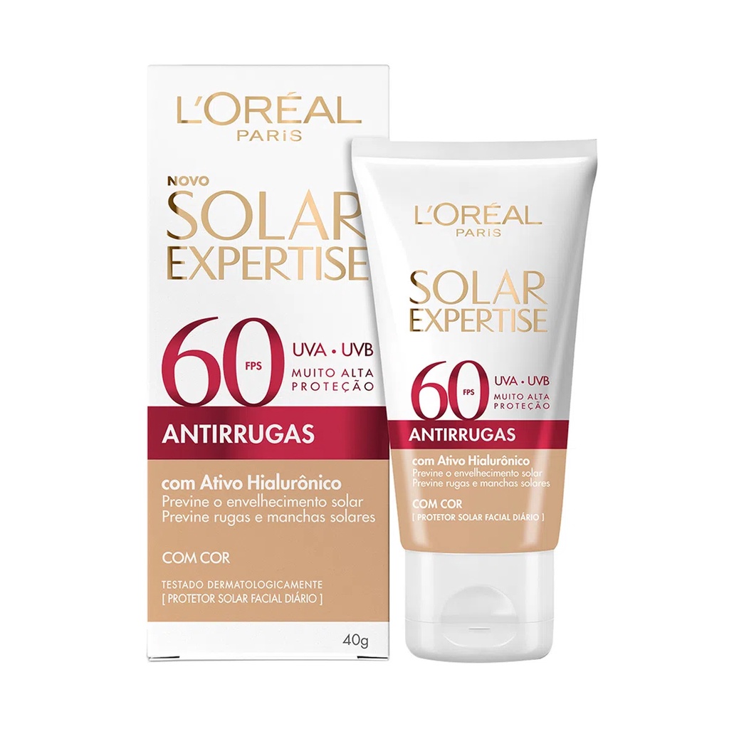 Protetor Solar Expertise FPS60 Antirrugas Com Cor Loréal Paris 40g em Oferta na Shopee