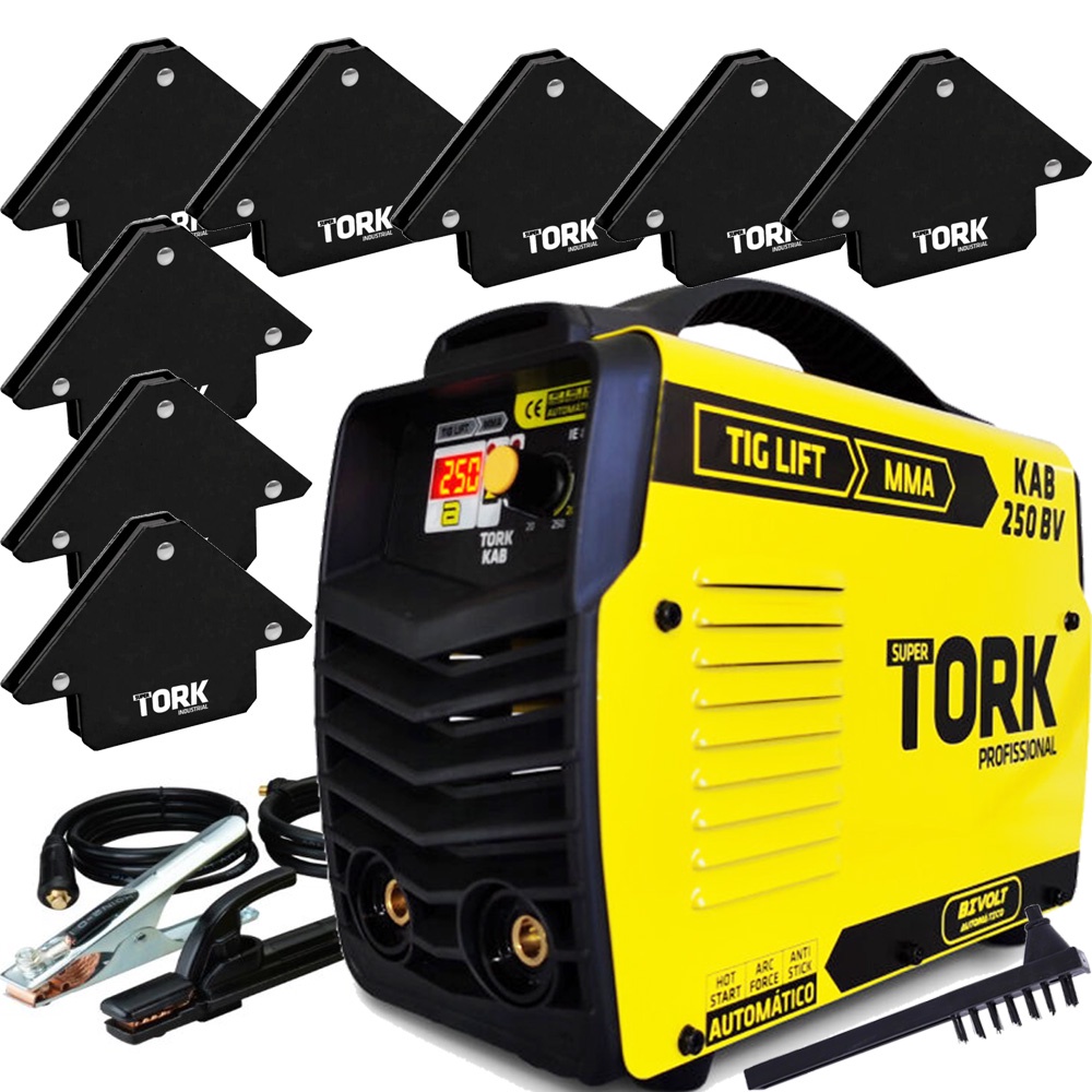 Máquina Inversor de Solda Profissional 250A TIG-LIFT e MMA + 8 Esquadro Tork