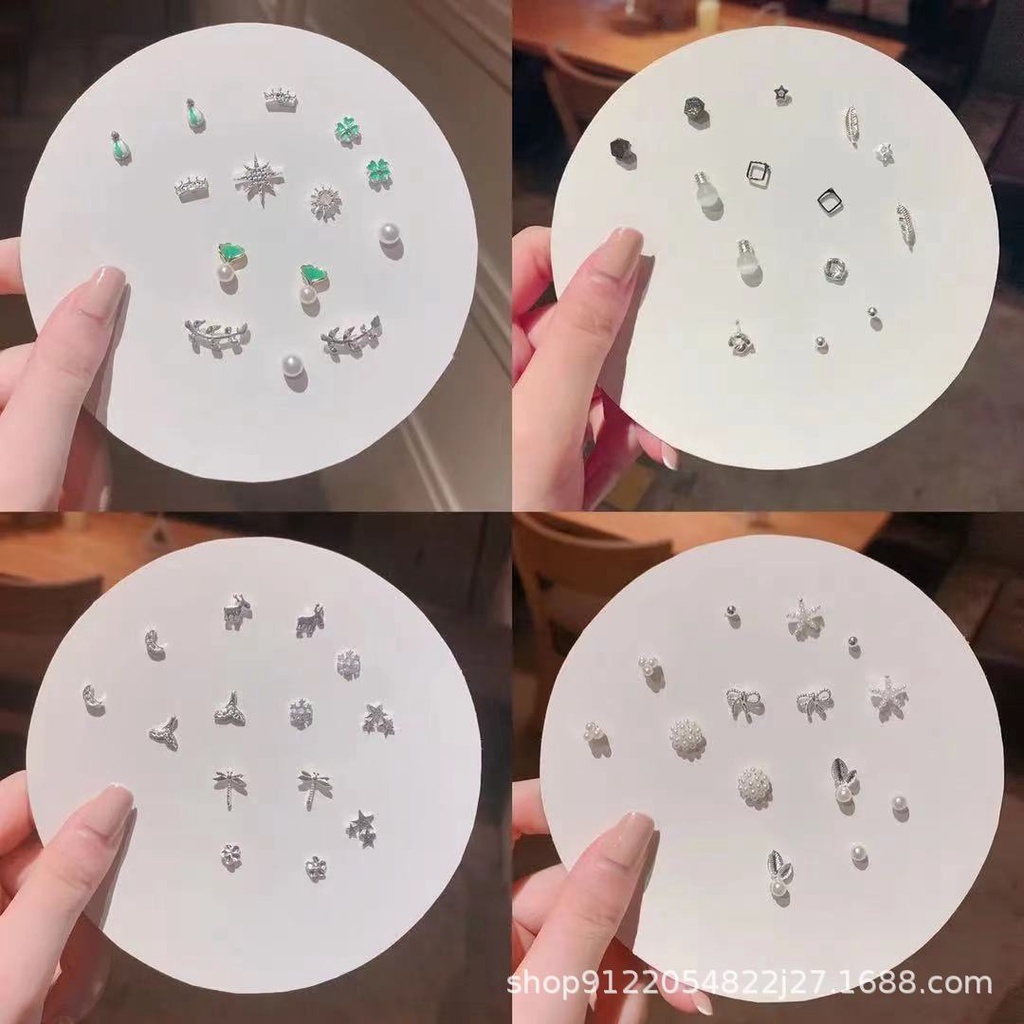 7 pares de brincos e brincos de prata 925 combinação conjunto, brincos de uma semana, novos brincos simples na moda em Oferta na Shopee