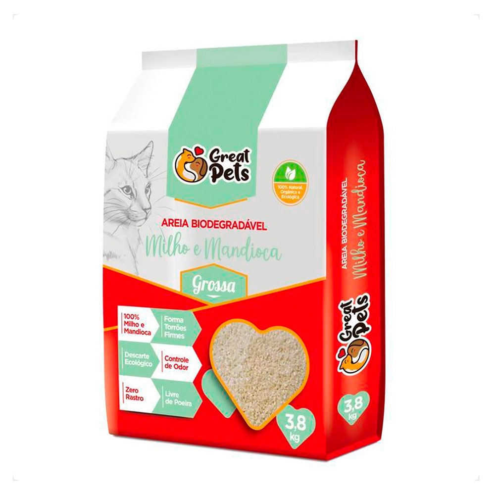 Areia Higiênica Biodegradável Para Gatos Great Pets Grossa 3,8kg em Oferta na Shopee