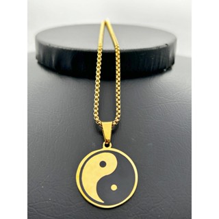 Corrente De 60 Cm Em Aço Inoxidável Banhado A Ouro Com Pingente Yin Yang/Tai Chi/Bagua