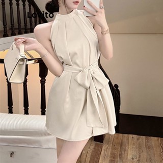 Lovito Vestido Simples com Amarração para Mulheres LNA16042 (Cáqui)