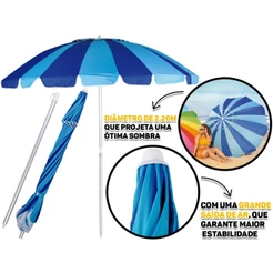 Guarda-Sol Sky Grande Articulável Em Poliéster E Alumínio Piscina Praia Cor Azul