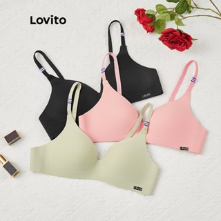 Lovito Sutiã Casual Liso com Bojo Sem Fio Almofadas Irremovíveis L233L077 (Preto/Verde Claro/Rosa)