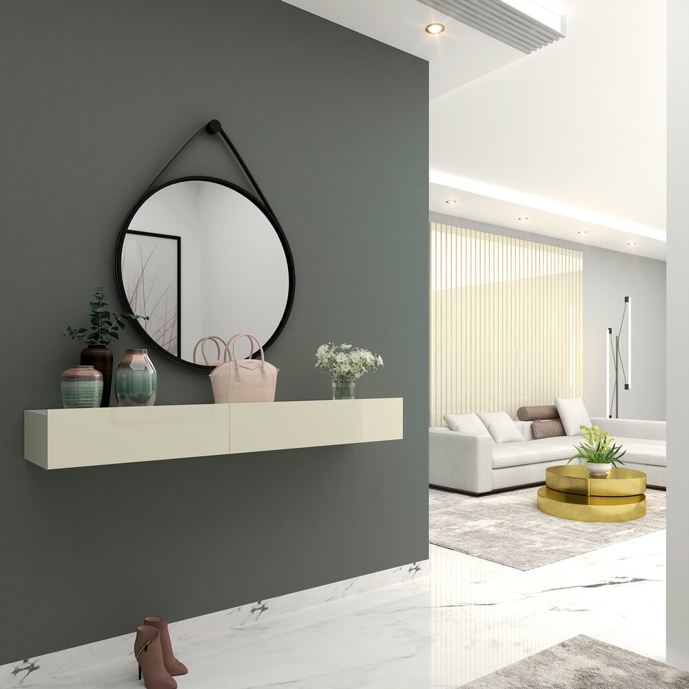 Aparador Nicho Sala Suspenso 2 Gavetas 157 Nobre Off White - Gelius em Oferta na Shopee