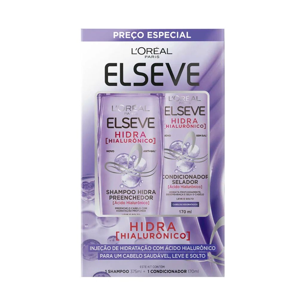 Kit Shampoo Preenchedor Elseve Hidra Hialurônico 375ml + Condicionador Selador Elseve Hidra Hialurônico 170ml