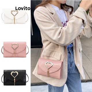Lovito Bolsa De Ombro Pequena Casual Em Forma De Coração De Metal Com Franja Para Mulheres LFA08023 (Branco/Rosa/Preto)