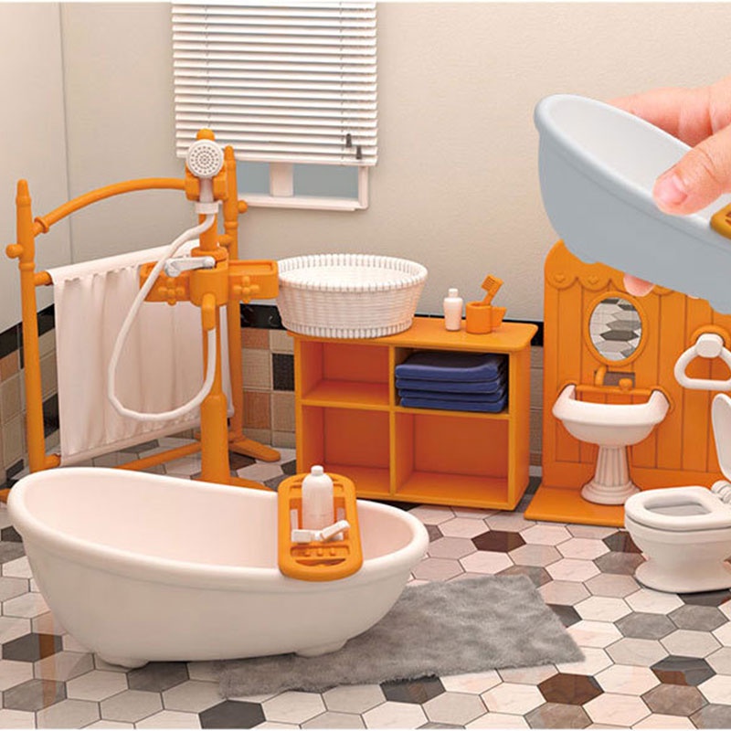 1/12 Simulação Floresta Coelho Família Dollhouse Critérios Quarto Cozinha Banheiro Sala De Estar Acessórios Brinquedos De Natal Meninas