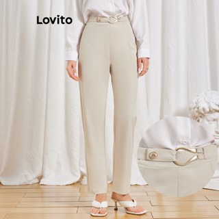 Lovito Calça com Botões Metálicos Simples para Mulheres LBL06009 (Caqui Claro)