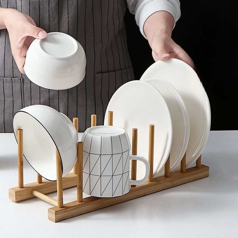 Suporte Escorredor Porta Pratos De Bancada De Bambu 4 Divisorias 21cm x 13cm em Oferta na Shopee