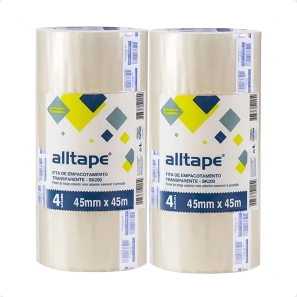 Kit 8 Fita Adesiva BOPP Transparente Alltape SK200 - 45x 45 metros em Oferta na Shopee