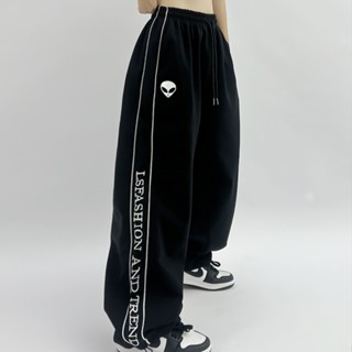 Calça Esportiva Casual Preta Impressa Em Preto Acústica De Verão Feminina Novo Estilo Americano Retro Design Sense Jazz Dance Wide Leg Pants