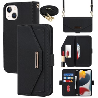 Com Maquiagem Espelho Crossbody Lanyard Capa De Couro Para iPhone 15 14 Pro Max Plus 13 12 Mini Luxo Proteção Anti-Queda De Carteira