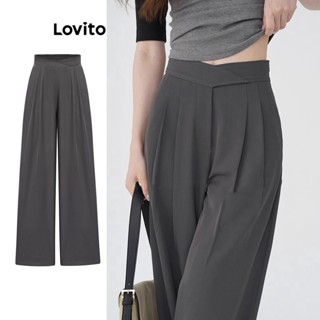 Lovito Elegante Calça Feminina Lisa de Camada Dupla L73AD113