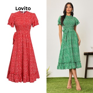 Lovito Boho Vestido Feminino de Bolinhas Amarrado LBA05068 (Verde)