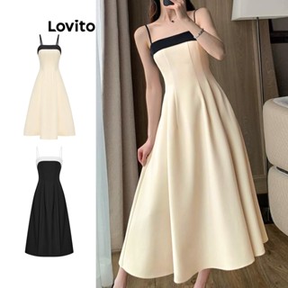 Lovito Elegante Liso Vestido Feminino com Tecido Costurado Colorblock L65ED171 (Multicolorido)