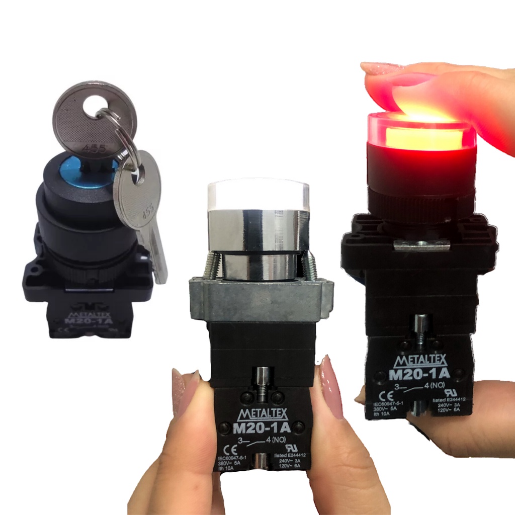 KIT BOTÕES ILUMINADOS + CHAVE SELETORA C/ CHAVE METALTEX