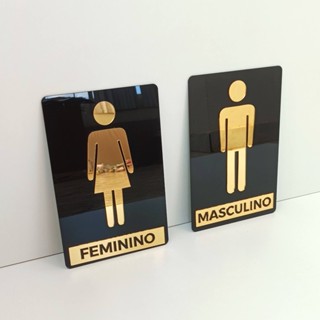 Kit Placas de Acrílico Espelhado "Banheiro Feminino" e "Banheiro Masculino