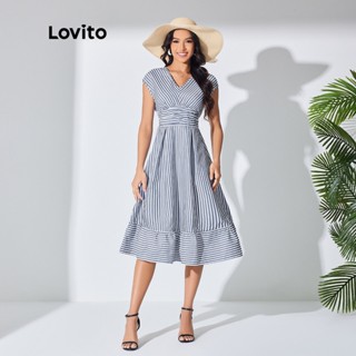 Lovito Vestido Casual Com Costura Em Tecido Listrado Para Mulheres LBL07194