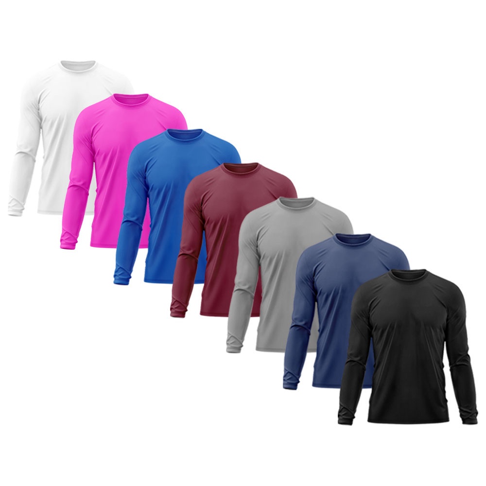 Kit 7 Camisetas Masculina Térmica Proteção Solar UV 50+ Praia Treino Academia Tshirt Praia Esporte Dry Fit Manga Longa