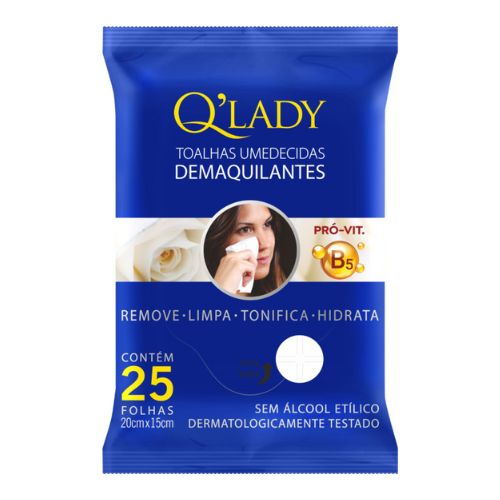 Lenço/Toalha umedecida demaquilante Q'Lady c/ 25 unid.