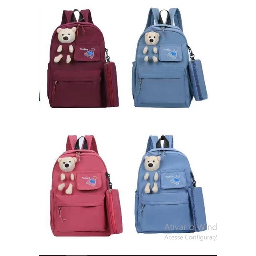 Mochila Escolar Bolsa Fofa Com Ursinho Pelúcia Infantil RC-8043