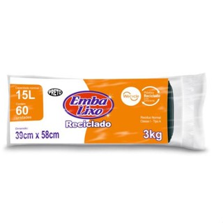 Saco Lixo Embalixo Preto Rolo 15L 60 Sacos