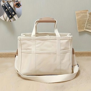 Lona Feminina De Grande Capacidade Saco Multifuncional Multi-Compartimento Tote Branco