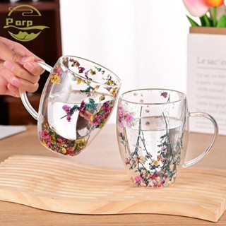 Parperperty1 Xícara De Flores Secas , Vidro Floral De Alto Borosilicato De Parede Dupla , Com Alça Tendências INS Xícaras De Chá Simples Resistentes Ao Calor Café Criativas