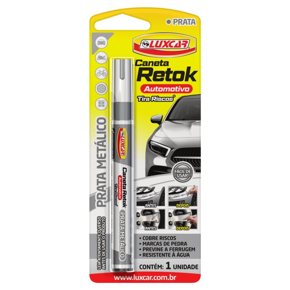 CANETA RETOK TIRA RISCO LUXCAR PRATA METALICO em Oferta na Shopee