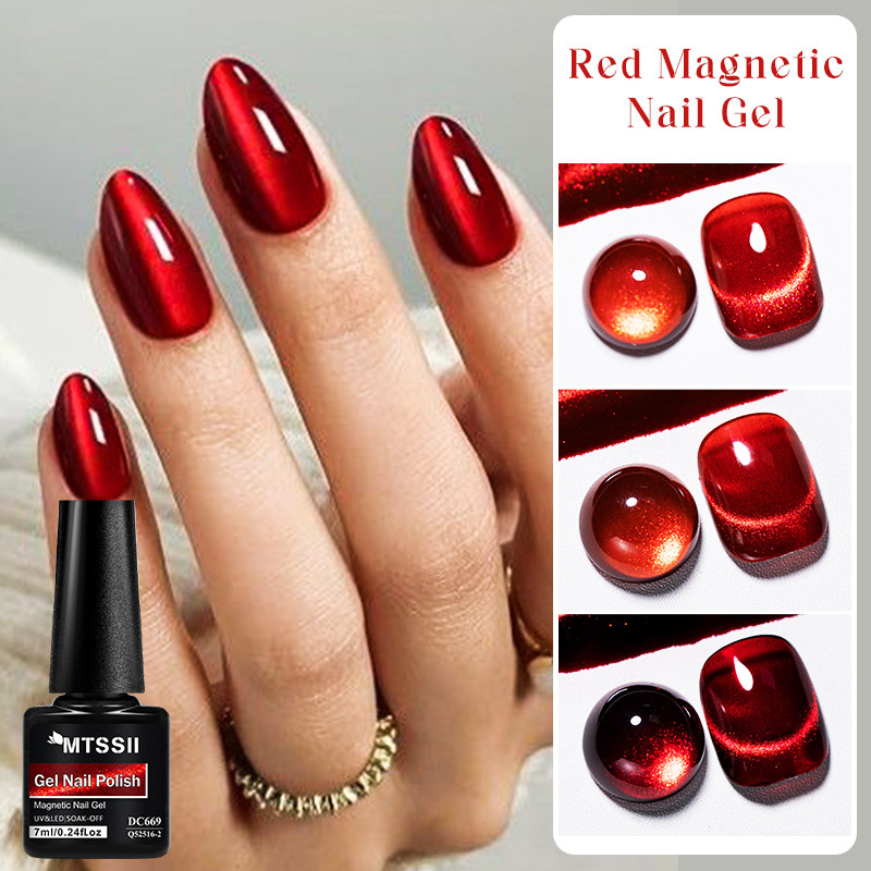 MTSSII 7ml Shine Cat Gel Magnético Para Olhos Esmalte Espumante Vermelho Glitter Semi Permanente Soak Off em Oferta na Shopee