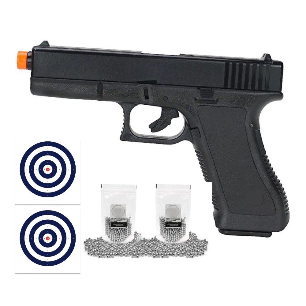 Pistola de Pressão Spring K17 G17 Esfera Alumínio+BBS +Alvos