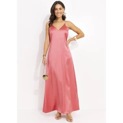 Vestido Em Cetim Salmão Quintess